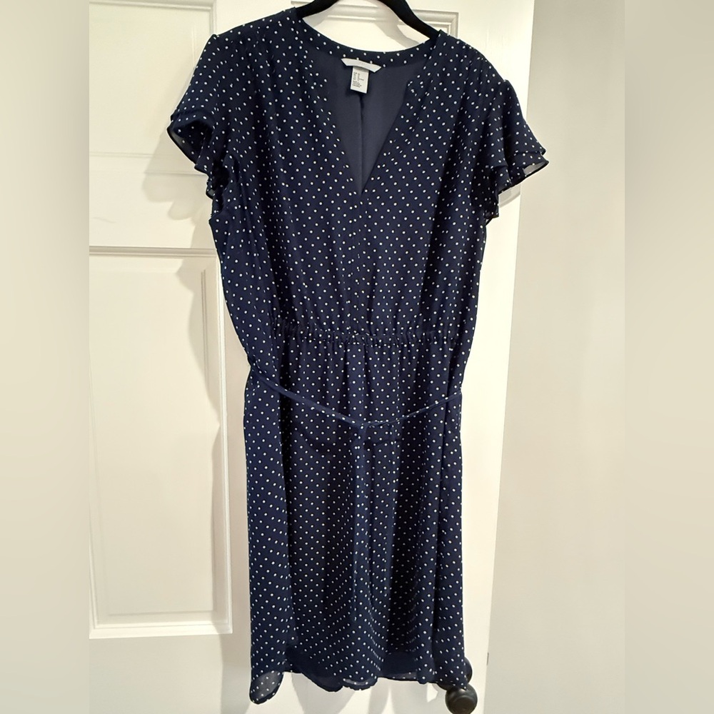 H&M Navy and White Midi Dress
